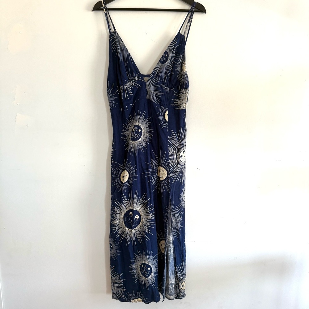Navy Sun and Moon celestial Print Dress